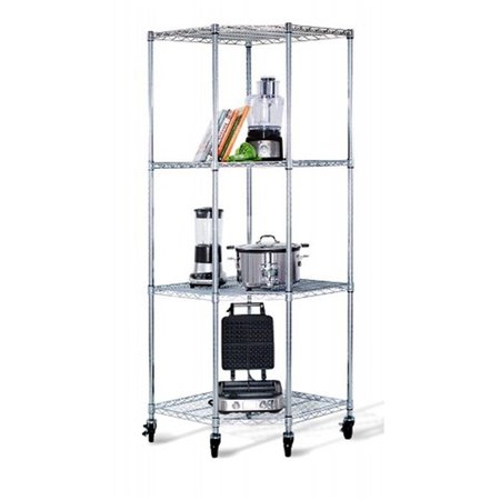 TEMPLETON 4 Tier Corner Wire Shelving Rack with Wheels Chrome 77 x 27 x 27 in TE134420